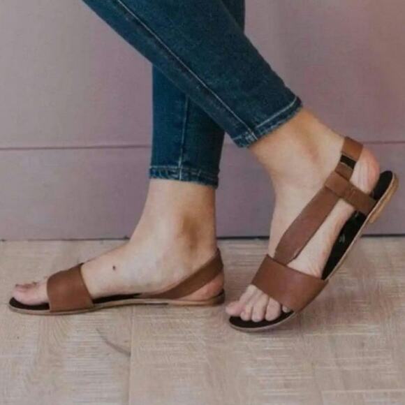 Free People Under Wraps Soft Brown Leather Strappy Slingback Flat Sandals 8 - Picture 13 of 15